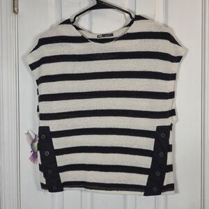 Zara Striped Knit Vest Button Side Sleeveless Sweater Small Navy White Coastal